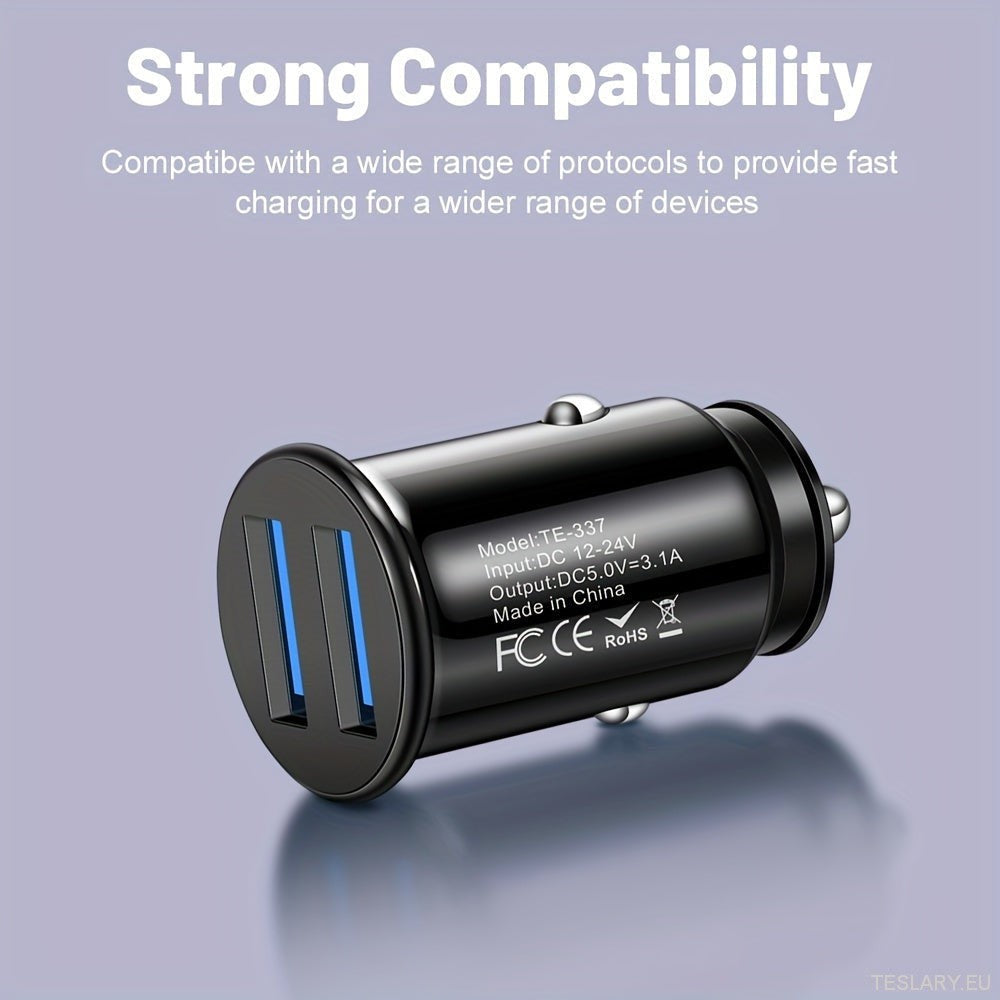 Mini USB Car Charger 2 Ports Fast Charger Adapter for EVs Including Tesla , BYD & Many More
