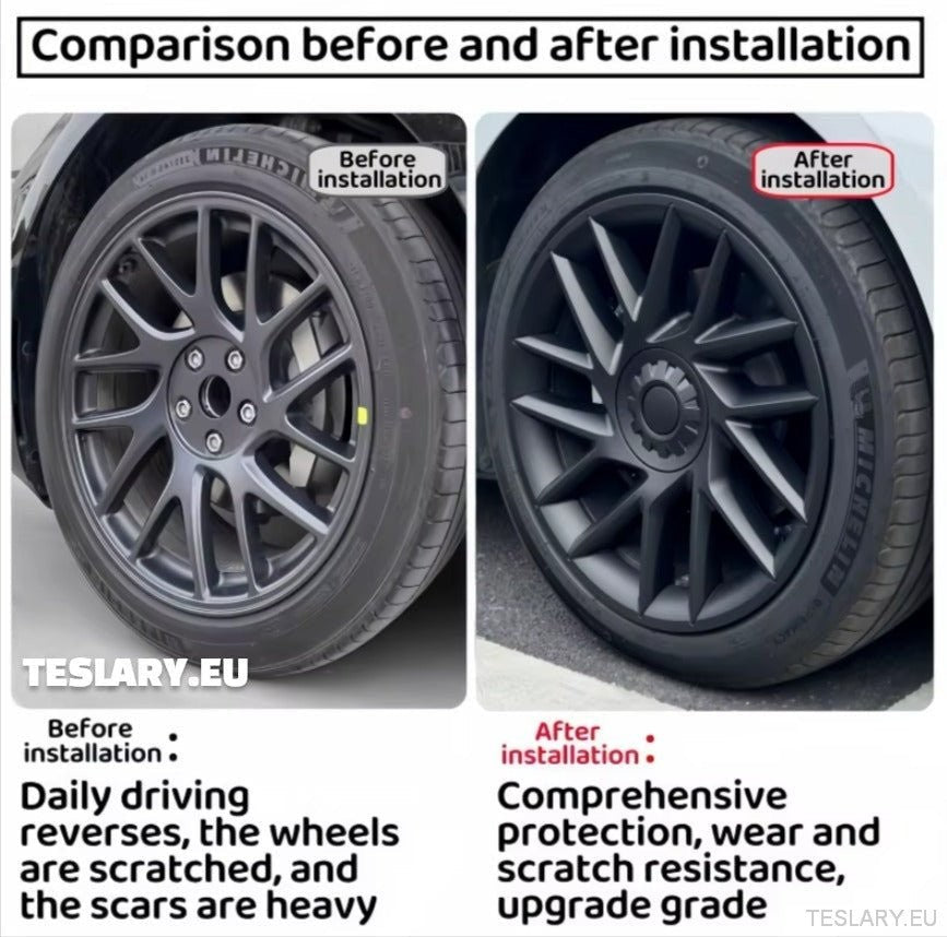 18" Tesla Model 3+ Highland Full Rim Induction Style Matte Black Wheel Covers - TESLARY Tesla Shop Accessories Europe Nederlands Ireland Deutschland Espana Alicante France Italia