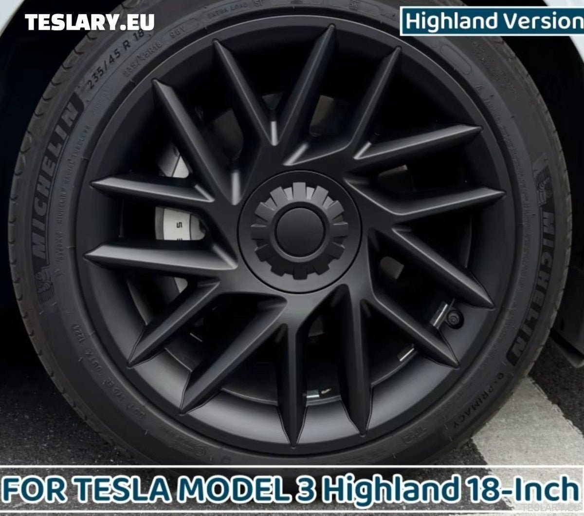 18" Tesla Model 3+ Highland Full Rim Induction Style Matte Black Wheel Covers - TESLARY Tesla Shop Accessories Europe Nederlands Ireland Deutschland Espana Alicante France Italia