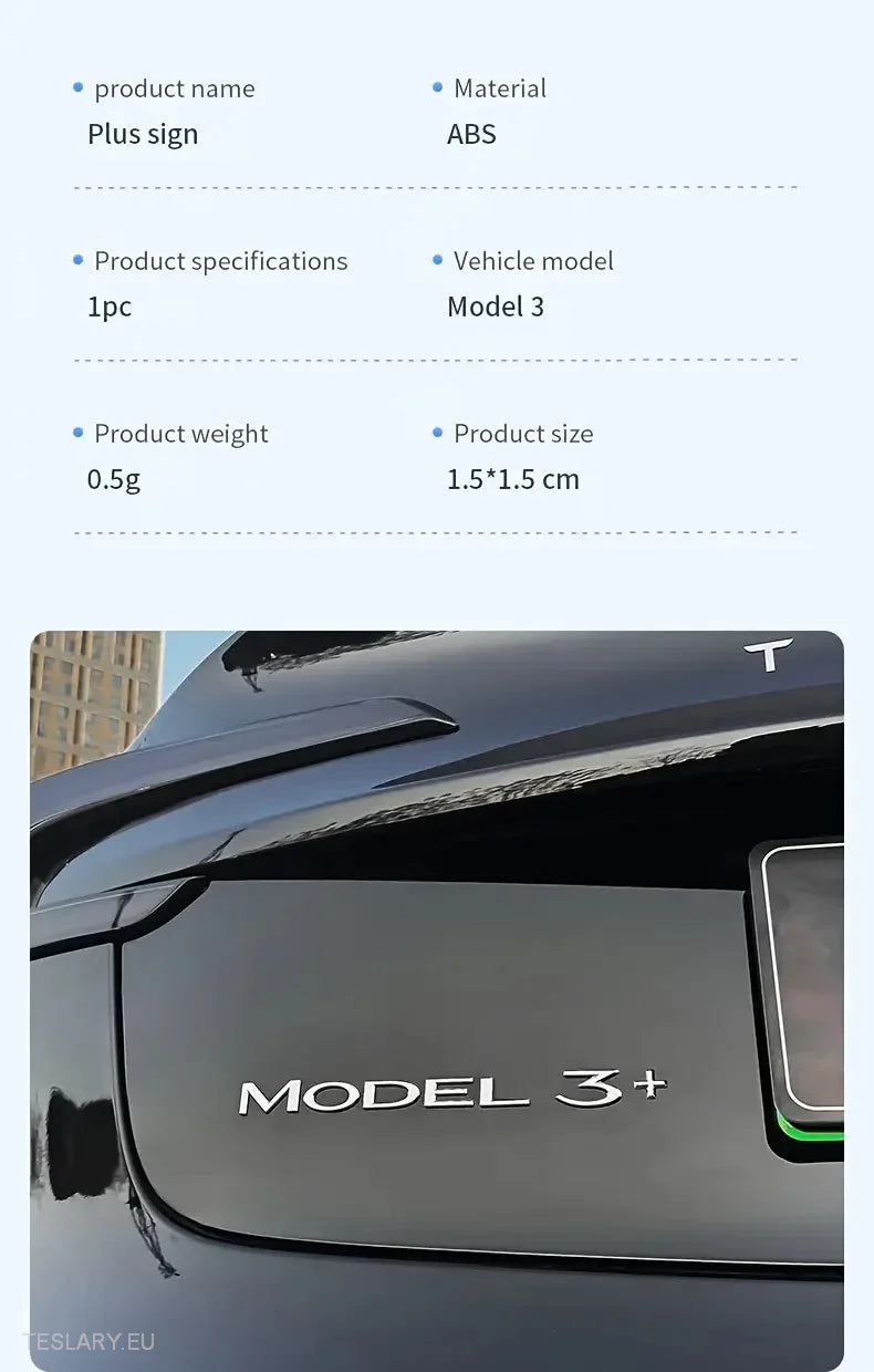 Tesla Model 3+ Long Range " + " logo SIlver - Tesla Shop Europe - TESLARY.IE Ireland - France boutique- Deutschland Geschäft- España comercio - Nederland winkel- TESLARY.IE