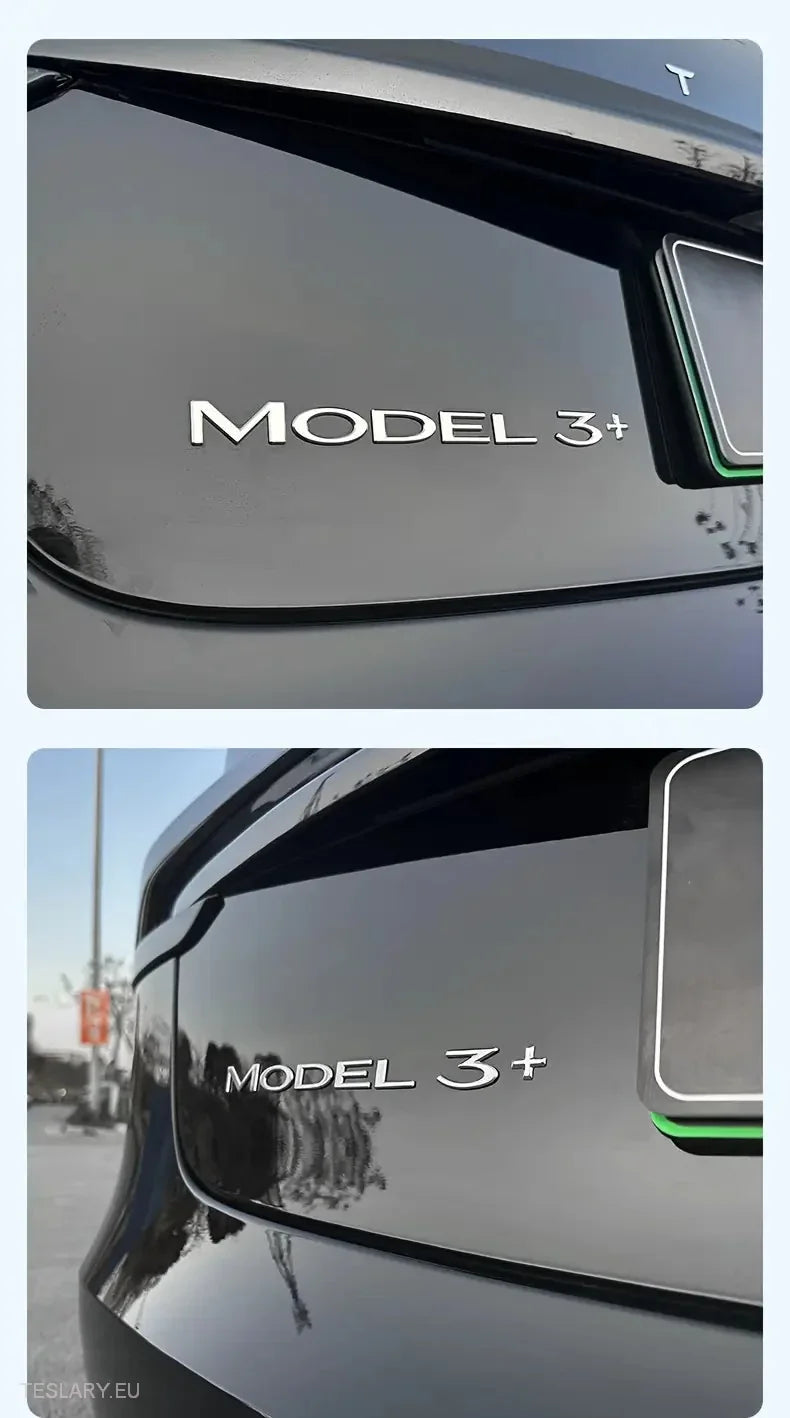 Tesla Model 3+ Long Range " + " logo SIlver - Tesla Shop Europe - TESLARY.IE Ireland - France boutique- Deutschland Geschäft- España comercio - Nederland winkel- TESLARY.IE