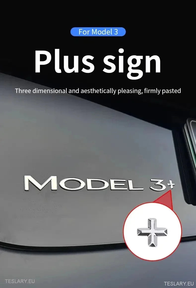 Tesla Model 3+ Long Range " + " logo SIlver - Tesla Shop Europe - TESLARY.IE Ireland - France boutique- Deutschland Geschäft- España comercio - Nederland winkel- TESLARY.IE