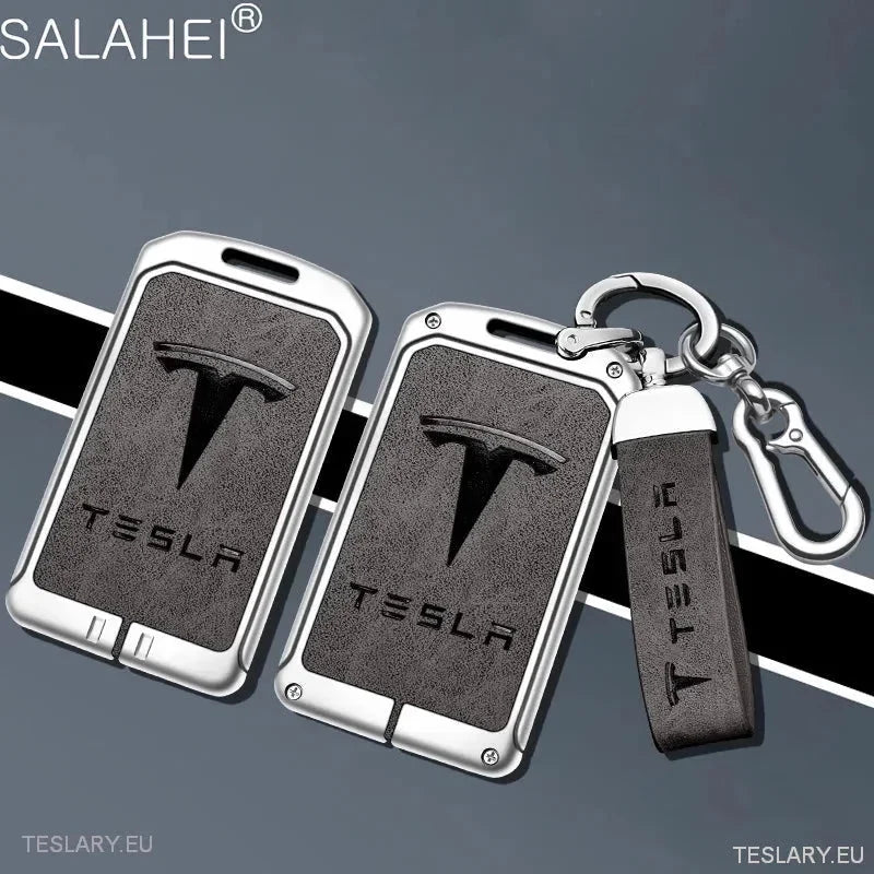 Metal Leather Key Case Cover for Tesla 3/Y RFID Key with Logo