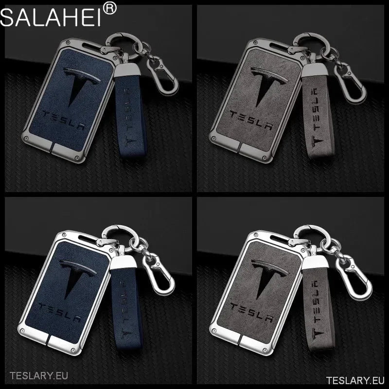 Metal Leather Key Case Cover for Tesla 3/Y RFID Key with Logo