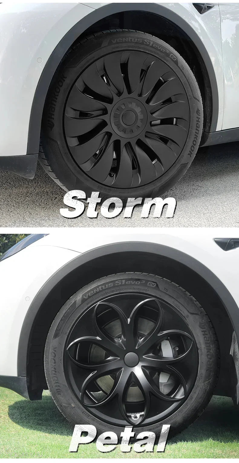 TESLA MODEL Y 19" PETAL STYLE WHEEL HUBS -TESLARY.IE Tesla Shop Europe