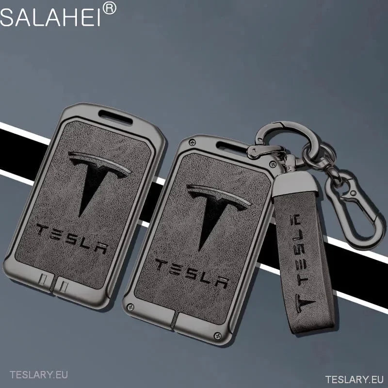 Metal Leather Key Case Cover for Tesla 3/Y RFID Key with Logo