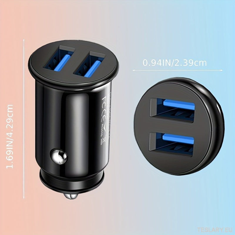 Mini USB Car Charger 2 Ports Fast Charger Adapter for EVs Including Tesla , BYD & Many More