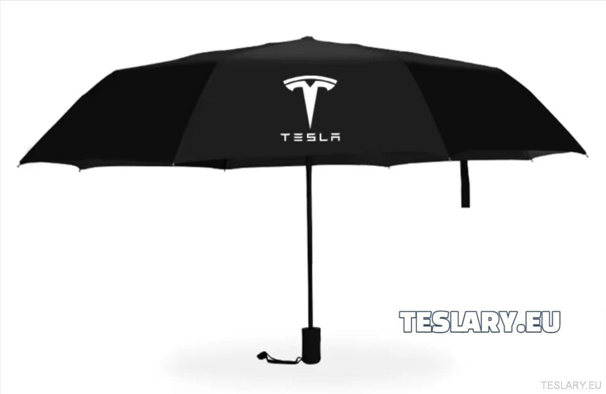 Black Wind & Rain Resistant Umbrella with Tesla Logo - TESLARY Tesla Shop Accessories Europe Nederlands Ireland Deutschland Espana Alicante France Italia