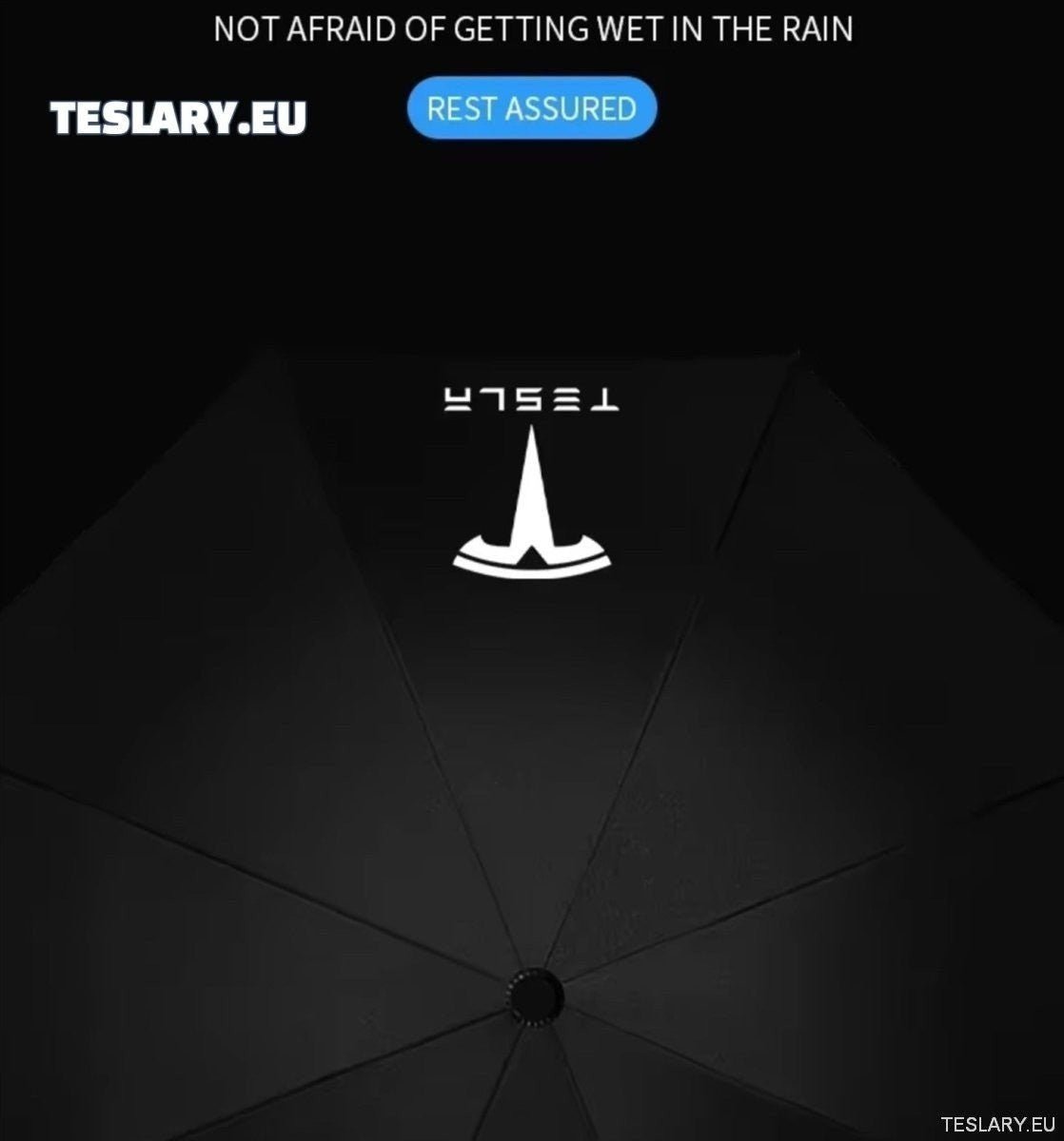Black Wind & Rain Resistant Umbrella with Tesla Logo - TESLARY Tesla Shop Accessories Europe Nederlands Ireland Deutschland Espana Alicante France Italia