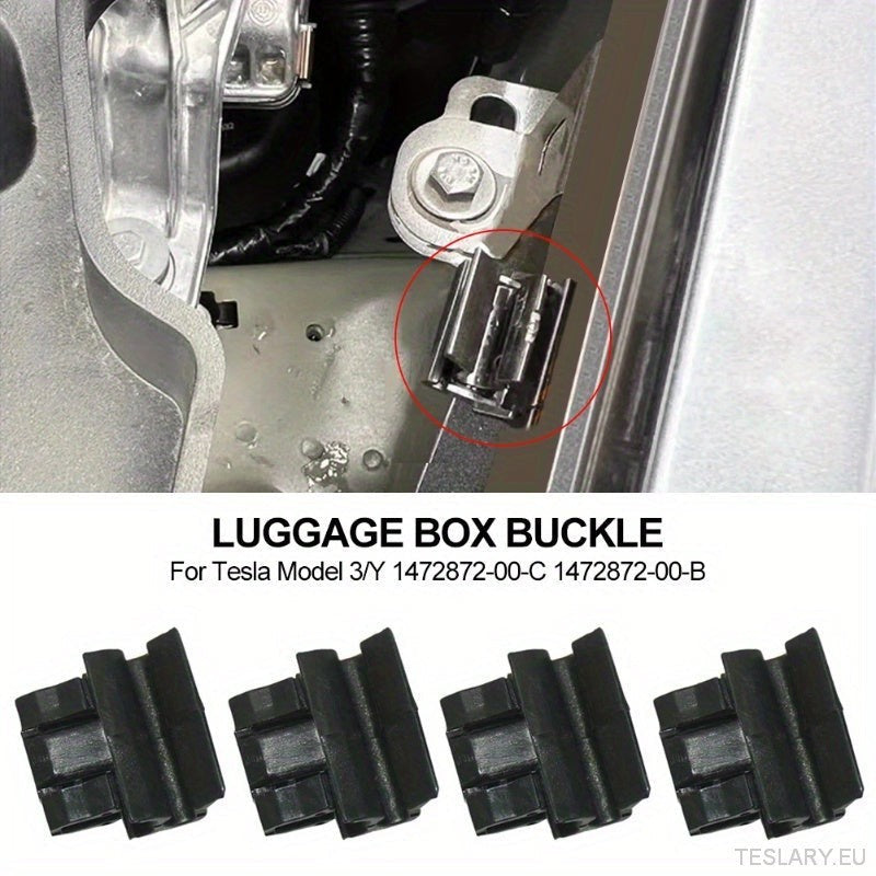 4pcs Durable Plastic Buckles for Tesla for Model Y / 3 Front Trunk, Luggage Storage Box Fixing Bracket, OE 1472872-00-B (for Model Y) 1472872-00-C (Model 3), Black, Matching Buckle
