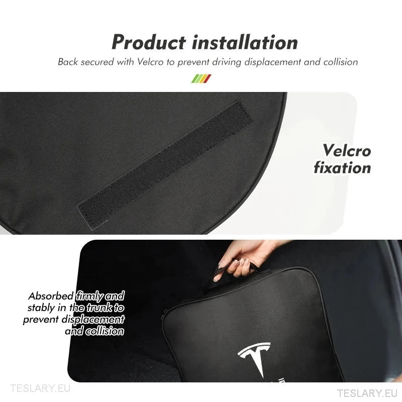 EV Cable Storage Bags Round & Square with Logo - TESLARY Tesla Shop Accessories Europe Nederlands Ireland Deutschland Espana Alicante France Italia