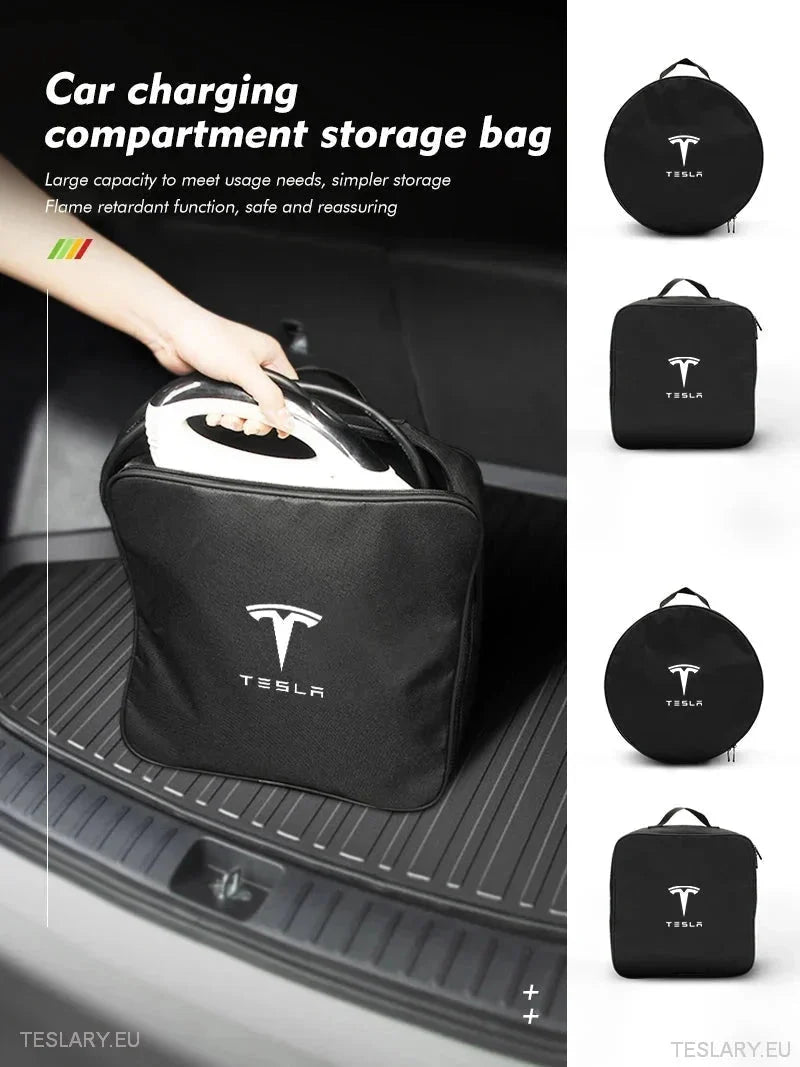 EV Cable Storage Bags Round & Square with Logo - TESLARY Tesla Shop Accessories Europe Nederlands Ireland Deutschland Espana Alicante France Italia