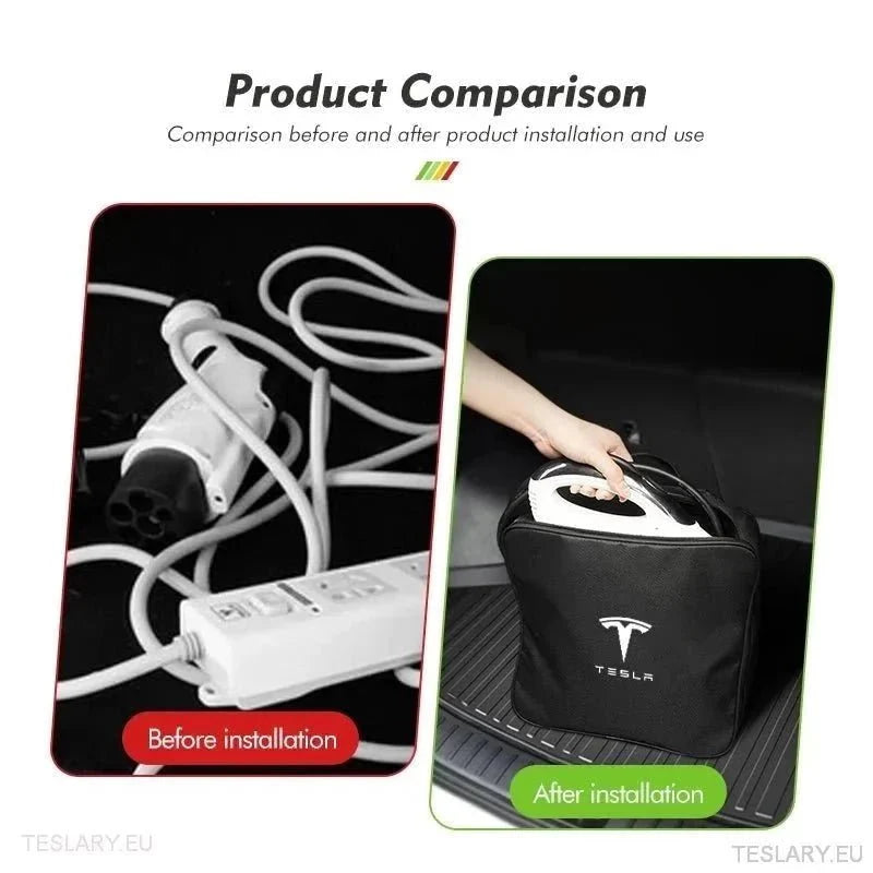 EV Cable Storage Bags Round & Square with Logo - TESLARY Tesla Shop Accessories Europe Nederlands Ireland Deutschland Espana Alicante France Italia