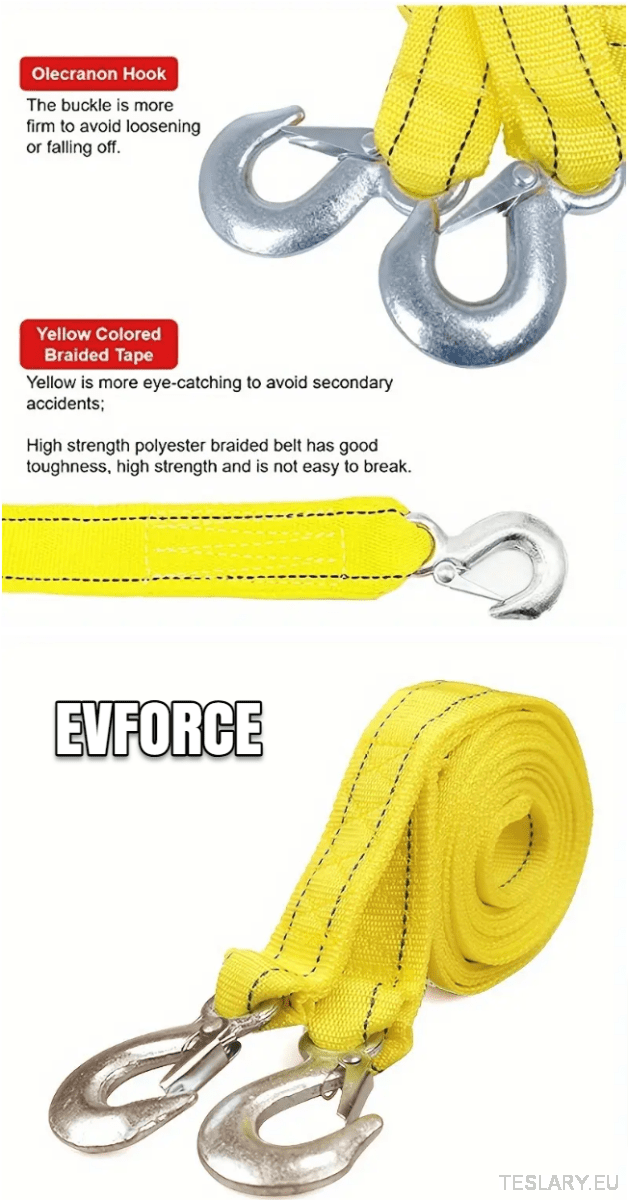 Heavy Duty 5 Ton Nylon Tow Strap - Universal - TESLARY Tesla Shop Accessories Europe Nederlands Ireland Deutschland Espana Alicante France Italia