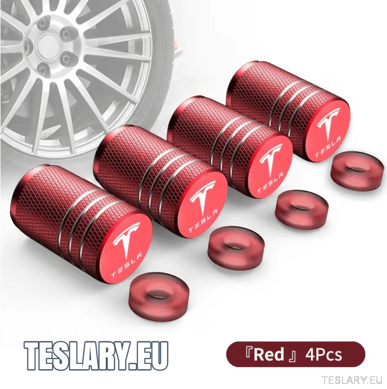 Tesla Aluminium Tyre Valve Air Caps with Logo in Black , Silver , Red or Blue