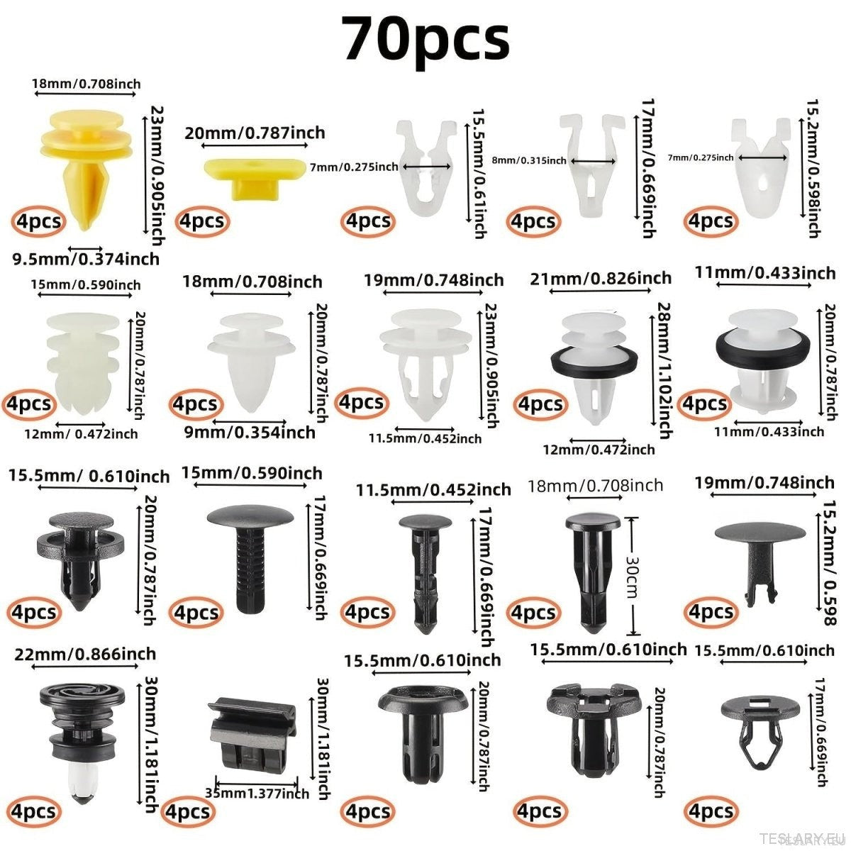 Tesla Body Internal and External Fixer Fastener Clip Pack 70 Pieces