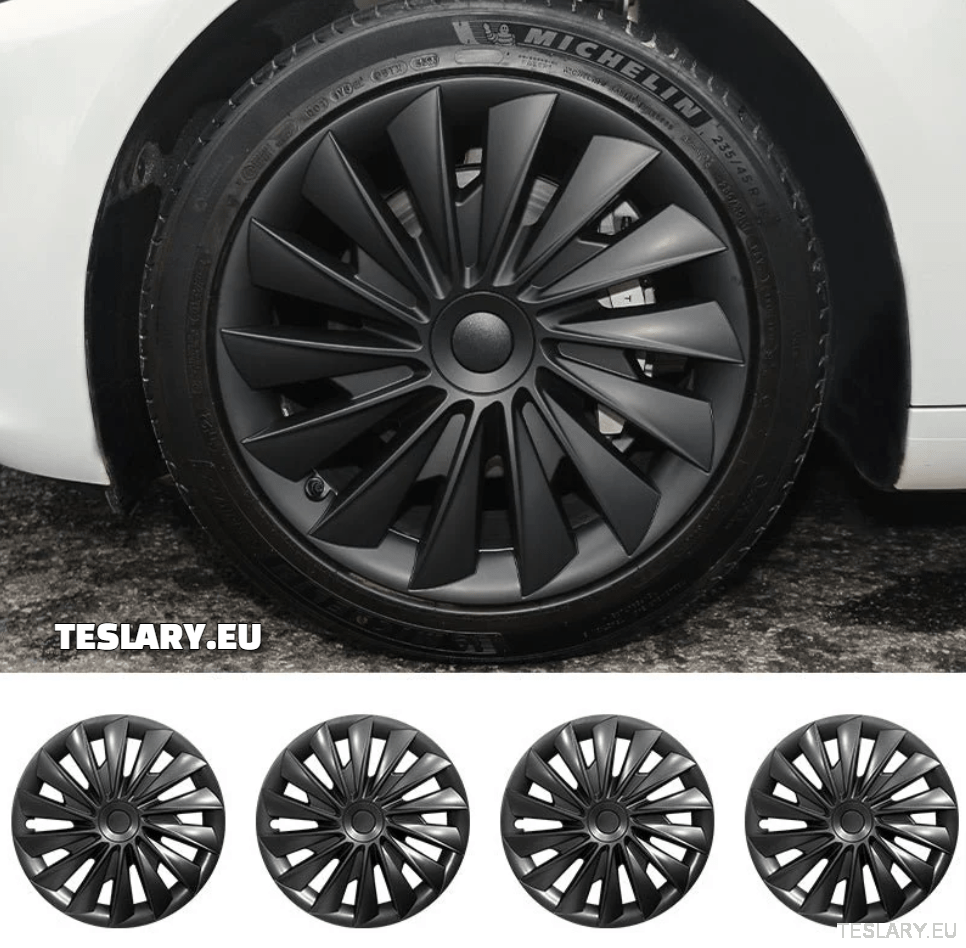 Tesla Model 3+ Highland 18" Blade Style Wheel Covers - Matte Black - TESLARY Tesla Shop Accessories Europe Nederlands Ireland Deutschland Espana Alicante France Italia