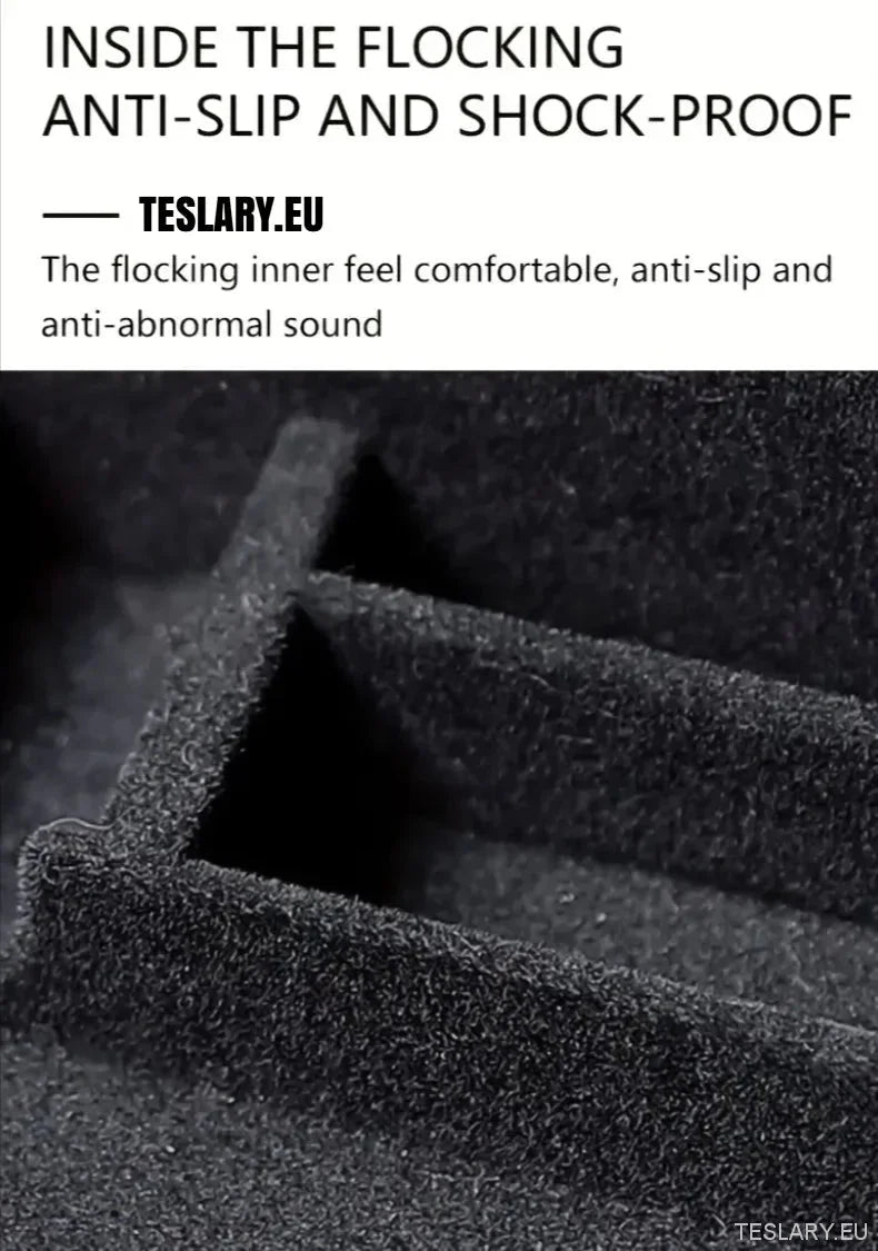 Tesla Model 3+ Highland Centre Console Rear Organiser Trays Front & Rear Flocking - TESLARY Tesla Shop Accessories Europe Nederlands Ireland Deutschland Espana Alicante France Italia