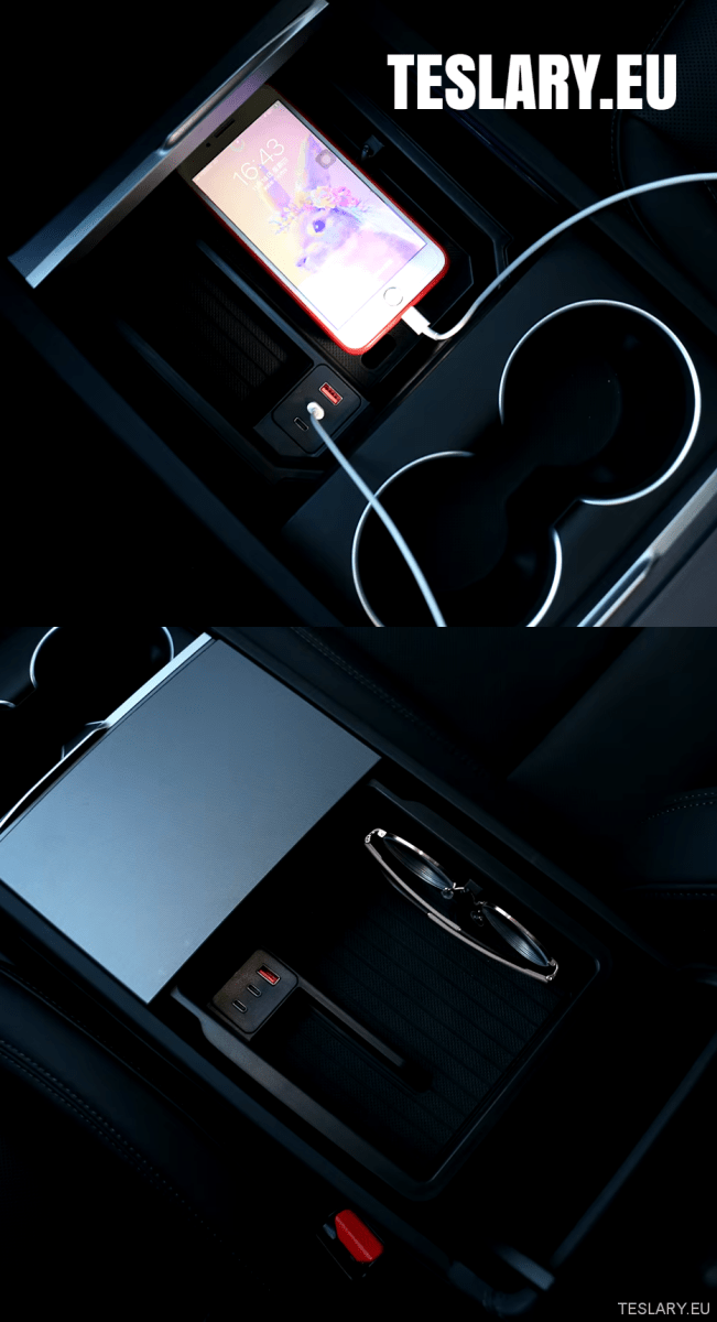 Tesla Model 3+ Highland Centre Storage Trays with USB Ports - TESLARY Tesla Shop Accessories Europe Nederlands Ireland Deutschland Espana Alicante France Italia