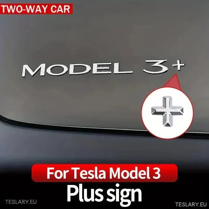 Tesla Model 3+ Long Range " + " logo SIlver - Tesla Shop Europe - TESLARY.IE Ireland - France boutique- Deutschland Geschäft- España comercio - Nederland winkel- TESLARY.IE