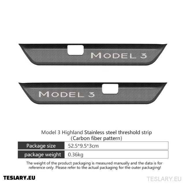 Tesla 3+ Stainless Steel Door Sill Protector Set with Carbon Fibre Pattern 5-TESLARY.EU Tesla Shop Europe