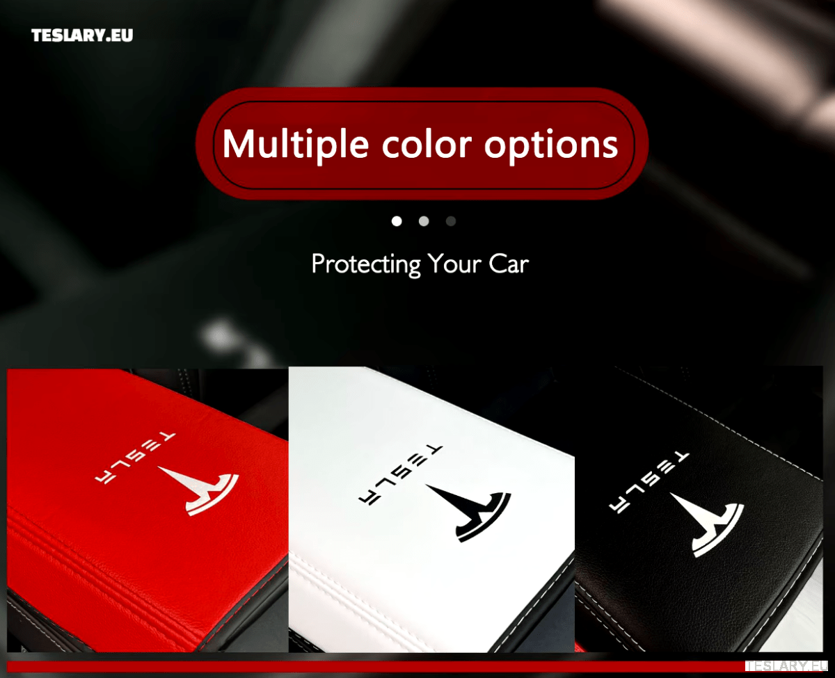Tesla Model 3 / Y Centre Console PU Leather Armrest Cover with Logo - TESLARY Tesla Shop Accessories Europe Nederlands Ireland Deutschland Espana Alicante France Italia