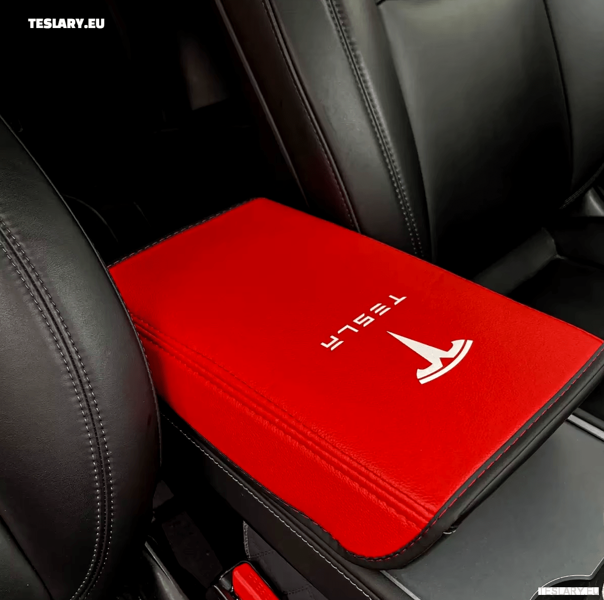 Tesla Model 3 / Y Centre Console PU Leather Armrest Cover with Logo - TESLARY Tesla Shop Accessories Europe Nederlands Ireland Deutschland Espana Alicante France Italia