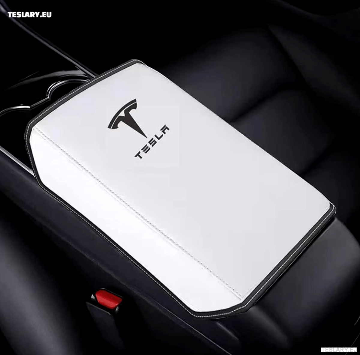 Tesla Model 3 / Y Centre Console PU Leather Armrest Cover with Logo - TESLARY Tesla Shop Accessories Europe Nederlands Ireland Deutschland Espana Alicante France Italia