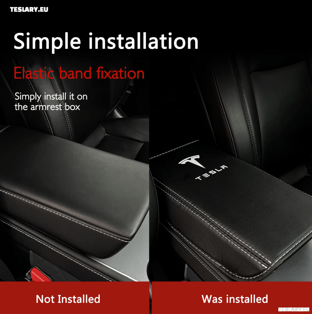 Tesla Model 3 / Y Centre Console PU Leather Armrest Cover with Logo - TESLARY Tesla Shop Accessories Europe Nederlands Ireland Deutschland Espana Alicante France Italia