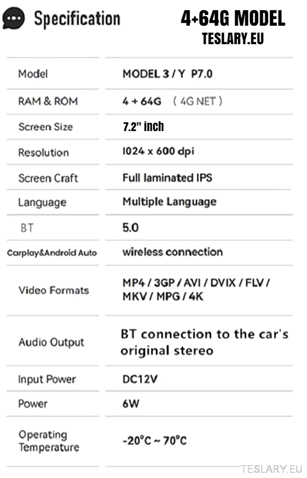 Tesla Model 3 / Y Rear 7.0" Entertainment Screen - TESLARY Tesla Shop Accessories Europe Nederlands Ireland Deutschland Espana Alicante France Italia