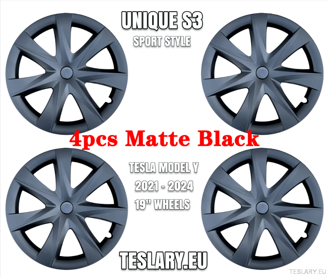 TESLA MODEL Y 19" UNIQUE S3 FULL COVER WHEEL HUBS - TESLARY Tesla Shop Accessories Europe Nederlands Ireland Deutschland Espana Alicante France Italia