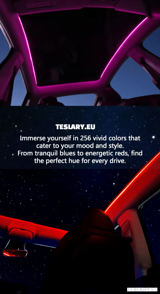 Tesla Model Y Led Ambient Roof Lighting - TESLARY Tesla Shop Accessories Europe Nederlands Ireland Deutschland Espana Alicante France Italia