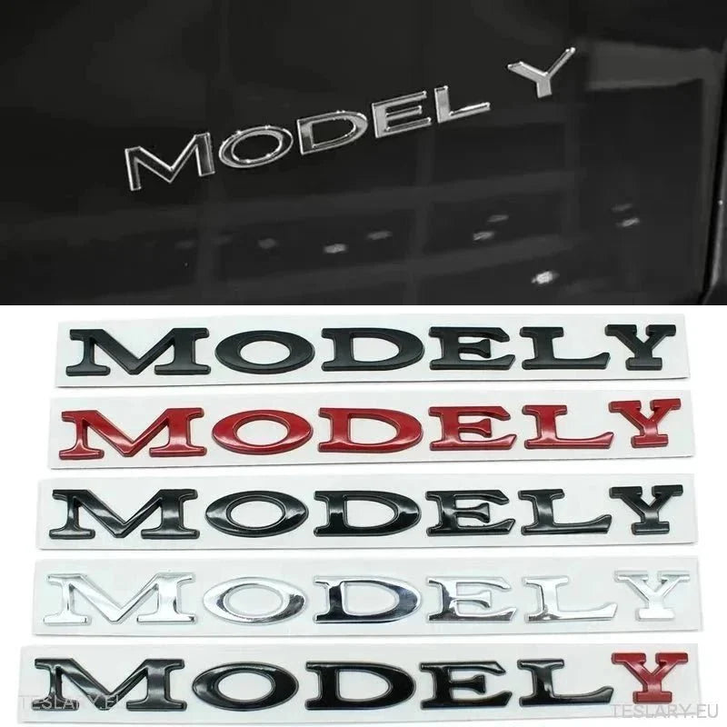 TESLA " MODEL Y " REAR LOGO EMBLEM IN CHROME & BLACK - TESLARY Tesla Shop Accessories Europe Nederlands Ireland Deutschland Espana Alicante France Italia