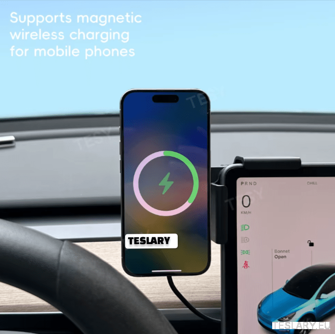Tesla Screen Mount Phone Holder 15W Magnetic Magsafe Wireless Charger Tesla Model 3 / Model 3+ Highland / Model Y / Model Y+ Juniper - TESLARY Tesla Shop Accessories Europe Nederlands Ireland Deutschland Espana Alicante France Italia