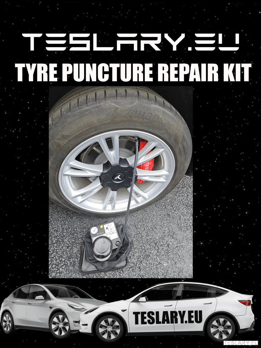 Tyre Puncture Repair Kit with Compressor and Storage Bag - TESLARY Tesla Shop Accessories Europe Nederlands Ireland Deutschland Espana Alicante France Italia