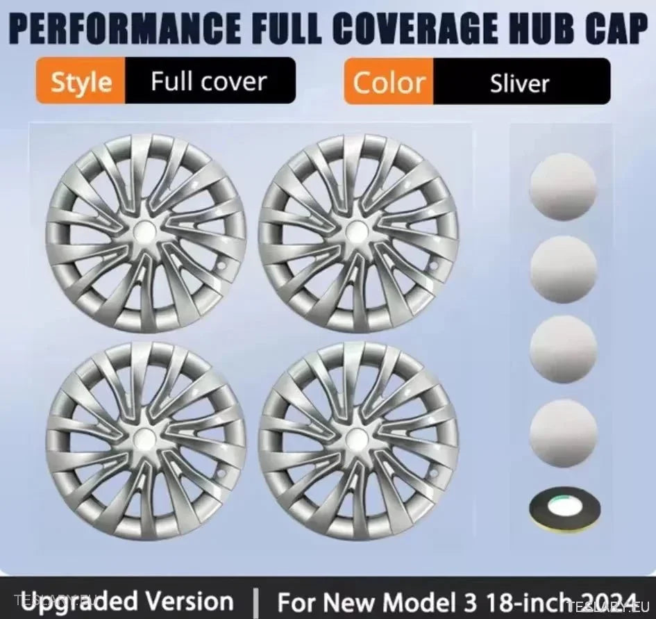 18" Tesla 3 Highland Full Rim Silver Wheel Covers