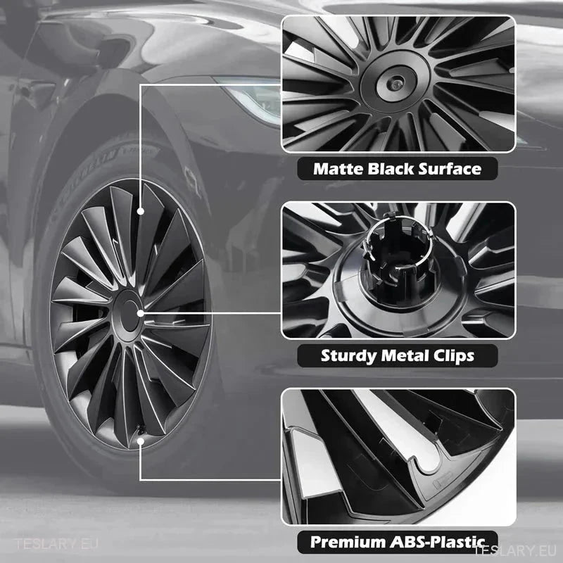 18" Tesla Model 3 Highland Performance Induction Style Wheel Covers - Matte Black - TESLARY Tesla Shop Accessories Europe Nederlands Ireland Deutschland Espana Alicante France Italia