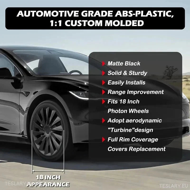 18" Tesla Model 3 Highland Performance Induction Style Wheel Covers - Matte Black - TESLARY Tesla Shop Accessories Europe Nederlands Ireland Deutschland Espana Alicante France Italia