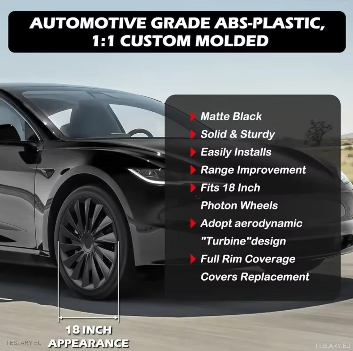 18" Tesla Model 3 Highland Performance Induction Style Wheel Covers - Matte Black - TESLARY Tesla Shop Accessories Europe Nederlands Ireland Deutschland Espana Alicante France Italia
