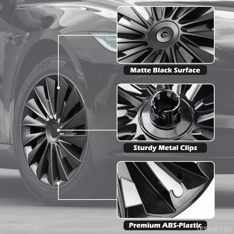 18" Tesla Model 3 Highland Performance Induction Style Wheel Covers - Matte Black - TESLARY Tesla Shop Accessories Europe Nederlands Ireland Deutschland Espana Alicante France Italia