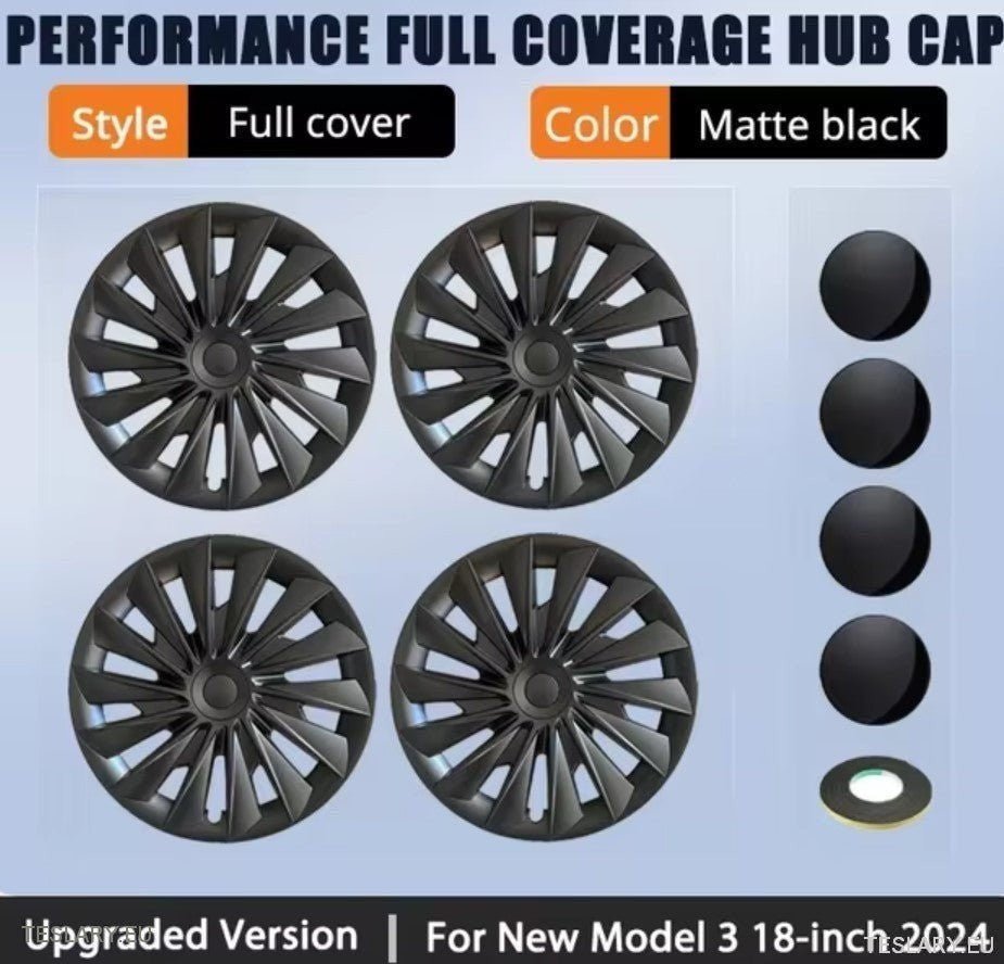18" Tesla Model 3 Highland Performance Induction Style Wheel Covers - Matte Black - TESLARY Tesla Shop Accessories Europe Nederlands Ireland Deutschland Espana Alicante France Italia