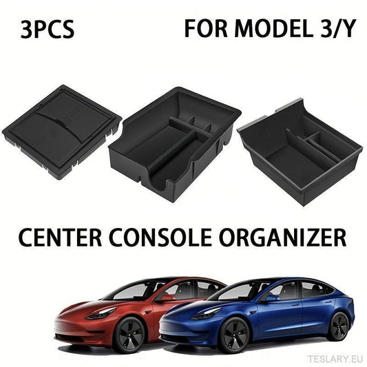 3PCS Center Console Organizer Tray Fit For Tesla Model 3 / Y Armrest Hidden Cubby Drawer Storage Box Interior Accessories - TESLARY Tesla Shop Accessories Europe Nederlands Ireland Deutschland Espana Alicante France Italia