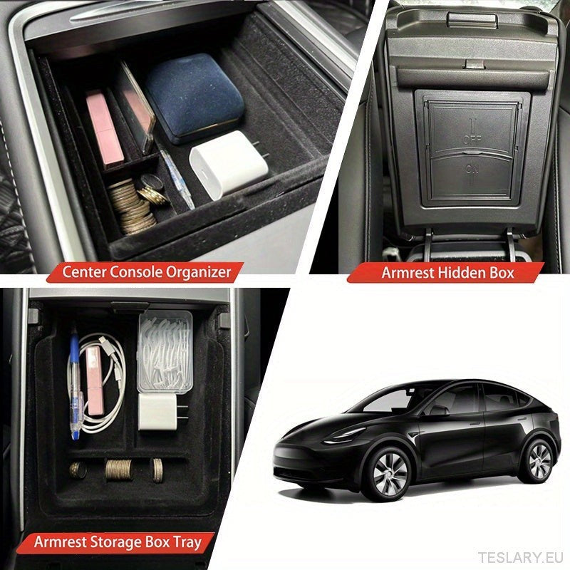 3PCS Center Console Organizer Tray Fit For Tesla Model 3 / Y  Armrest Hidden Cubby Drawer Storage Box Interior Accessories