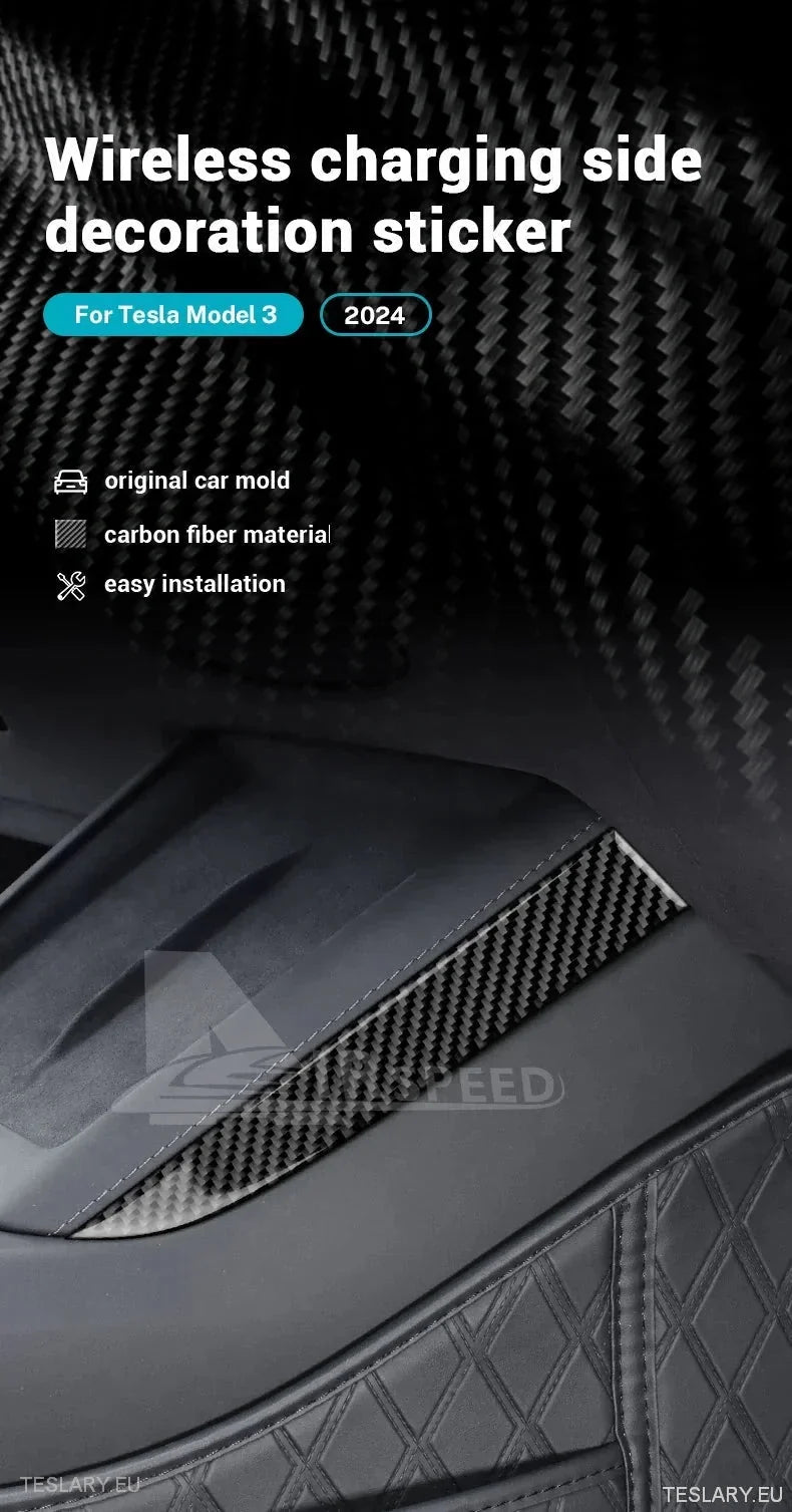 Tesla 3 Highland Real Soft Carbon Fiber Side Trim for Wireless Charger