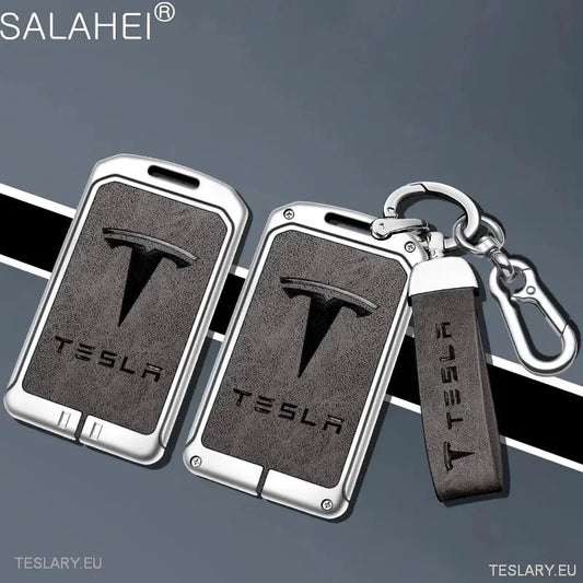 Metal Leather Key Case Cover for Tesla 3/Y RFID Key with Logo