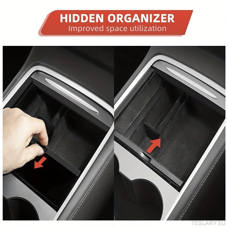 3PCS Center Console Organizer Tray Fit For Tesla Model 3 / Y  Armrest Hidden Cubby Drawer Storage Box Interior Accessories