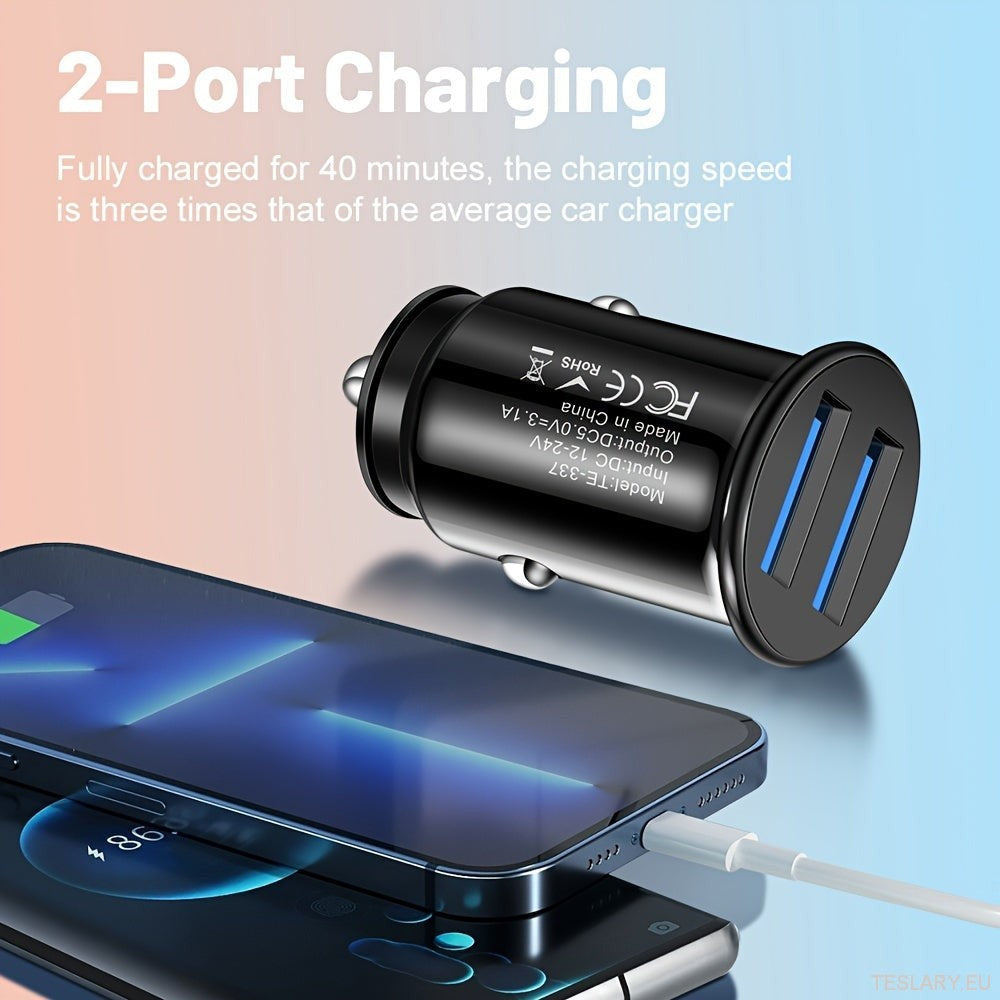 Mini USB Car Charger 2 Ports Fast Charger Adapter for EVs Including Tesla , BYD & Many More