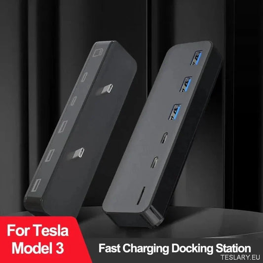 Docking Station For Tesla Model 3 Y USB Hub 27W Intelligent Fast Charging 6 in 2 Type - C Micro SD Model3 Modely 2021 - 2023 - TESLARY Tesla Shop Accessories Europe Nederlands Ireland Deutschland Espana Alicante France Italia