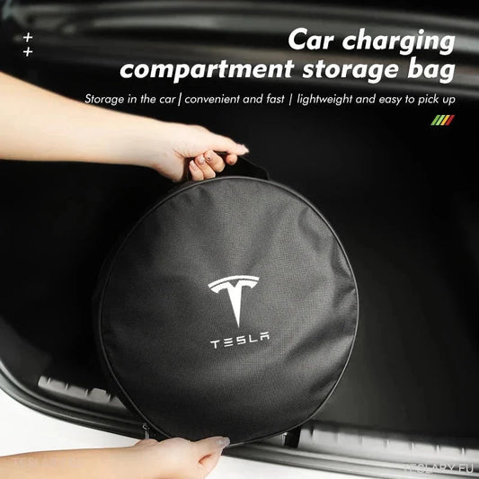 EV Cable Storage Bags Round & Square with Logo - TESLARY Tesla Shop Accessories Europe Nederlands Ireland Deutschland Espana Alicante France Italia