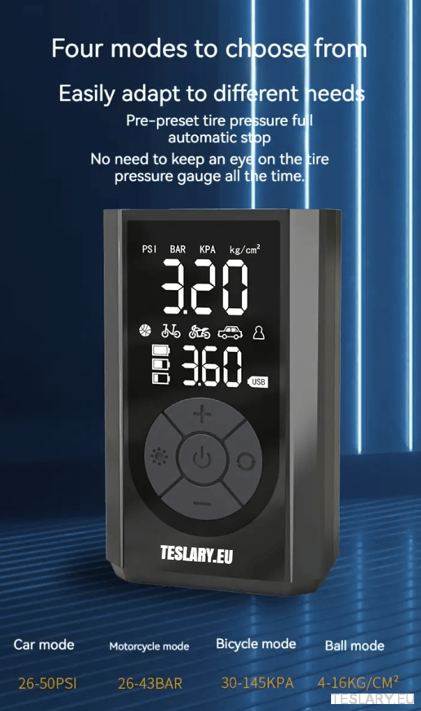 Portable Battery Powered Tyre Compressor for Tesla Model 3 Y S X - 2000Mah - TESLARY Tesla Shop Accessories Europe Nederlands Ireland Deutschland Espana Alicante France Italia